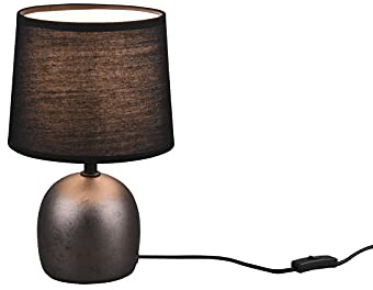 Kleine Tischleuchte mit Keramikfuß Silber und Stoffschirm Schwarz, Höhe 26cm
