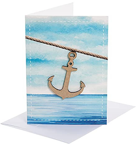 Logbuch-Verlag 3 Geburtstagskarten mit Holzanker und Meer - Hochzeitskarte mit Anker Symbol - blanko Karten mit Kuvert