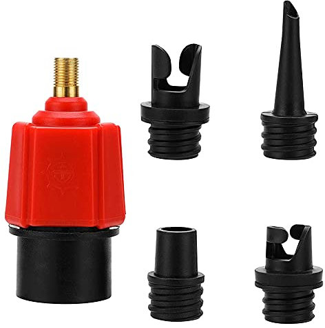 Tiardey Compressor to Inflatable Pump Valve,Inflatable Valve Adapter with 4 Nozzles for Inflatable Air Mattress,Swimming Ring/Pool,Inflatable Bed/Sofa,Boat,Kayak - Red