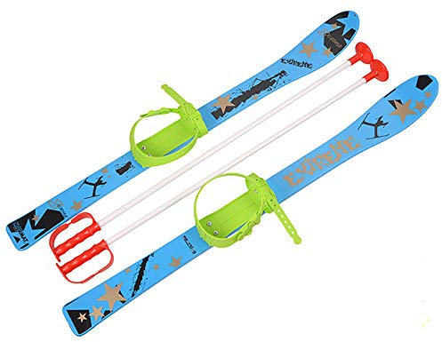 KINDERSKI SKI für Kinder mit BINDUNG mit Stöcken 5 Farben 90 cm (Blau)
