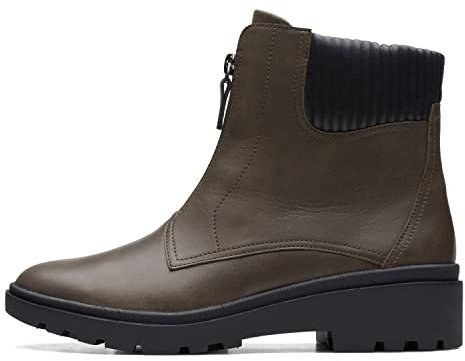 Clarks Damen Calla Zip Halblange Stiefel, Dunkeles Olivenleder, 43 EU Weit