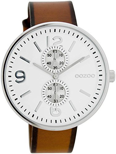 Oozoo Herrenuhr mit Lederband 46 MM Weiß/Braun C7076