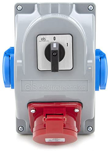 ELS Elektrotechnika Stromverteiler Wandsteckdose, Wandverteiler 2x230V Schuko + 1x CEE 16A und Schalter 0-1, Baustromverteiler Verkabelt, Anschlussfe für Innen/Außen, Werkstätten und Fabriken