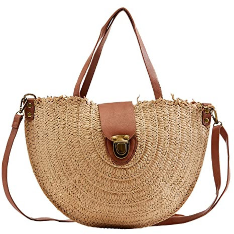 Bolso Rafia, Bandolera Verano con un Estilo Bohemio, Actual y Moderno, de Paja, mimbre, para mujer (Natural Brillo)