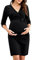 KOJOOIN Robe De Maternité Élégante pour Femmes Robe De Grossesse À Col en V Robe d'allaitement avec Robe Droite À Plis Noir (Manches 3/4) M