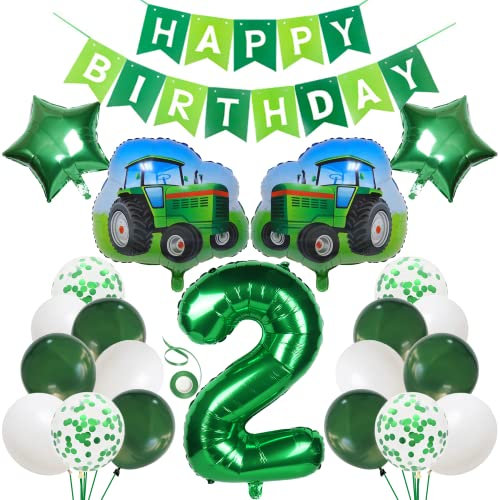Traktor 2 Jahre Junge Deko 2. Geburtstag Junge Trecker Traktor Luftballon 2 Jahre Traktor Geburtstagsdeko 2 Jahre Junge mit Happy Birthday Girlande Traktor Ballons 2 Geburtstag Junge Deko für Kinder