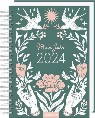 Terminplaner Mein Jahr 2024: Salbei: Trendiger Kalender mit praktischer Spiralbindung