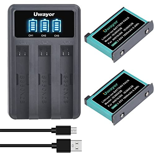 Uwayor Insta-360 ONE X2 Akku Ladegerät 2Pcs Batterie für Insta-360 ONE X2 und USB 3-Kanal-Ladestation kompatibel mit Insta-360 ONE X2