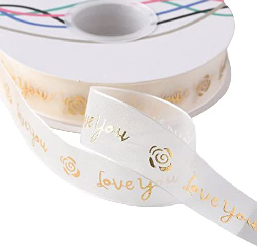 JAWSEU Satinbänder Valentin, Geschenkband Dekoration, Gold Geschenkband Herz-Band Gewebeband Stoffbänder für Geschenkverpackung Hochzeit Deko, Organzaband Party Geschenk Band