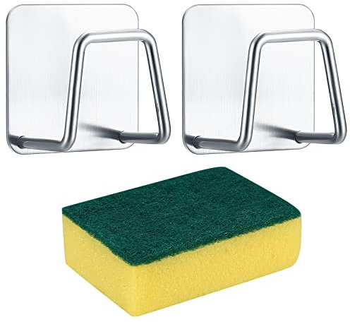 WELHAEPI Porte Éponge pour Évier Cuisine, Support pour Éponge, Porte Éponge Auto-Adhésifs en Acier Inoxydable pour Organisation Éponges, Brosser, Torchon, Salle de Bain