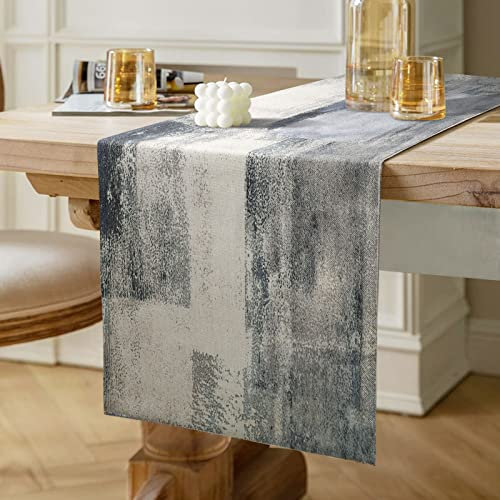 Hanrunsi Tischläufer Retro Navy Blau und Grau Tischdeko Rustikale Tischdeko für Drinnen und Draußen Urlaub Party Wohnzimmer Dekor Tolles Geschenk, Esszimmer, Party, Urlaub Dekoration 40 cm x 140 cm