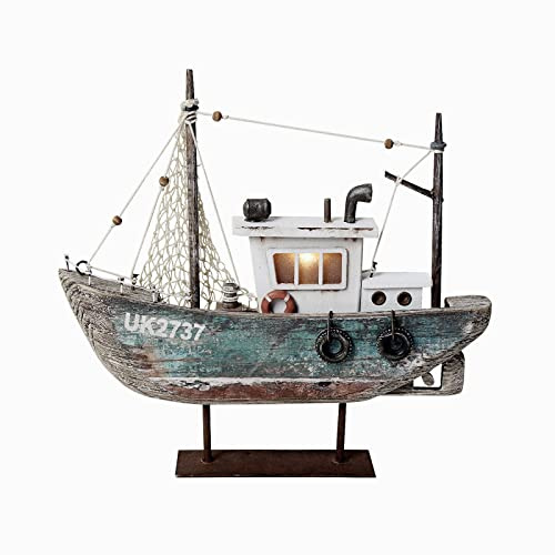 Nautical Decor Wood Sailboat Model with LED Light Beach Themed Sailing Boat