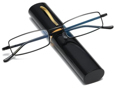 Hubeye Lunettes de lecture ultra fines en métal anti-bleu pour hommes et femmes avec étui à clip portable