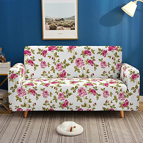 DOTBUY-SHOP Elastische Stretch Sofa Überzug, 3D Blumen Couch überzug 1 2 3 4 Sitzer Weicher Stretchbezug Sofabezug Sofa Cover Universal Sofaschoner Möbelschutz (190-230cm,Blume)