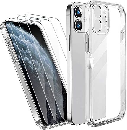 Wanglaism handyhülle für iPhone 11 Pro Hülle + 3 gehärtetes Glas Displayschutzfolie, Weich TPU Transparent handyhülle Case Cover.
