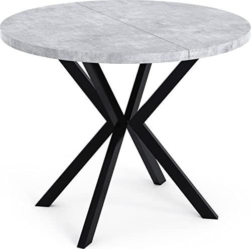 WFL GROUP Runder Ausziehbarer Esstisch - Loft Style Tisch mit Metallbeinen - 120 bis 200 cm - Industrieller Quadratischer Tisch für Wohnzimmer - Cemento Grau - 120 cm
