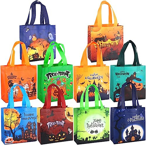 10PCS Süßes oder Saures Tüten, Happy Halloween Tragetaschen mit Griffen, Halloween Geschenktüten, Non-Woven Halloween Taschen zum Verpacken von Geschenken