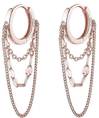 TOEECY Boucles d'Oreilles Femme 925 Argent Plaqué Or avec Chaîne boucle d'oreille pendante Creoles Etoile Zircon Creoles Hypoallergénique Earings Fille Cadeaux Gift A Or Rose