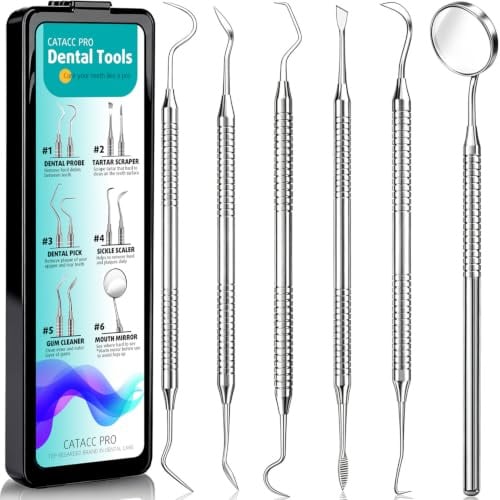 CATACC PRO Dental Tools, Dental Pick for Teeth Cleaning, Stainless Steel Hygiene Kit with Tooth Scraper Plaque Tartar Remover - with Case