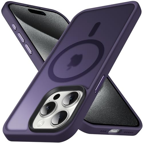 Anqrp Kada Serie für iPhone 15 Pro Hülle, [Strong Magnets Compatible mit Mag] [Transluzente Matte Schutzhülle] Military Stoßfest Handyhülle für iPhone 15 Pro 6.1'', Dunkel Lila