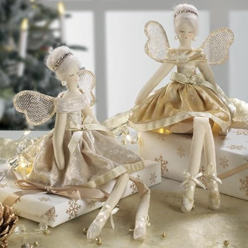 Mascagni Casa Weihnachtsengel aus sitzendem Stoff, 18 x 39 cm, Beige