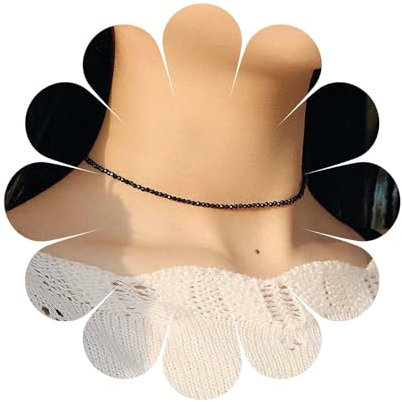 Allereya Vintage Schwarz Onyx Perlen Halskette Schwarz Reis Perlen Halskette Saatgut Perlen Halskette Schwarz Perlen Kette Halskette Schmuck Für Frauen Und Mädchen