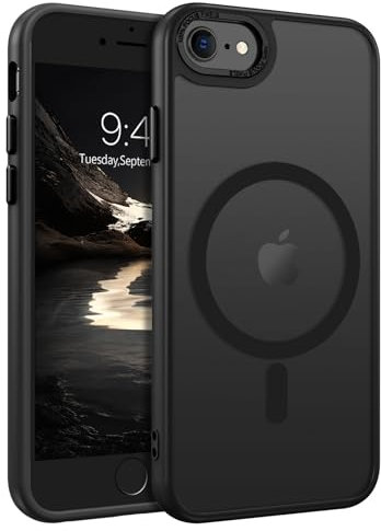 DUEDUE Funda Magnética para iPhone 7/8/SE 2020/2022 [Compatibile con MagSafe] Carcasa Translúcido 7/8/SE Cover Ultradelgada Carga Inalámbrica Protección Grado Militar Anti-Arañazos, Negro