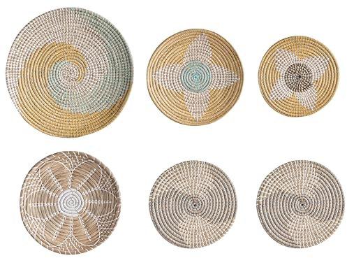 Beliani Wanddeko Seegras bunt geflochten Wandkörbe 6er Set Kreise Boho Bacninh