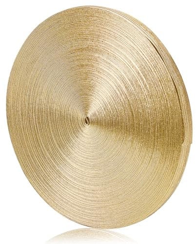 WEBEEDY 36 Yards Gold Elastic Band 10mm Width Metallic Glitter Elastic Strap Band Braided Ribbon Elastic String Band Cord Knit Elastic Spool for Sewing DIY Craft Making Gift Wrapping