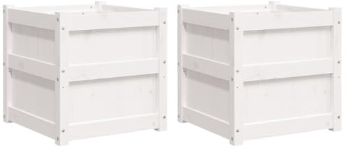 vidaXL Jardineras de Exterior 2 uds, Maceteros Rectangulares, Macetas de Hierbas Flores, Jardineras para Balcón Terraza, Madera Maciza de Pino Blanco