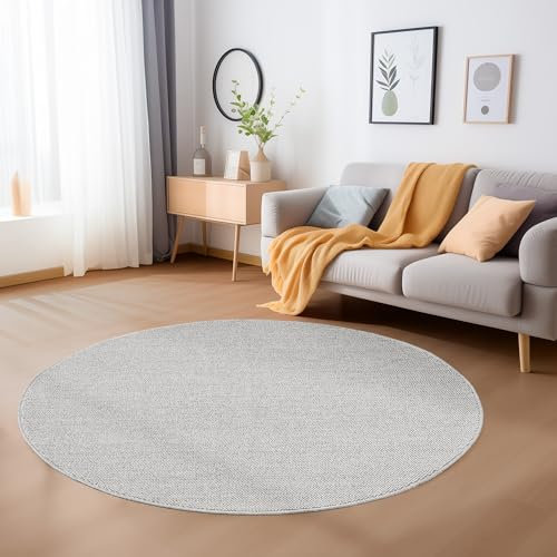 Carpetsale24 Runder Teppich 200 cm Silber, Einfarbig & Weich, Moderner Schlingenflor für Wohnzimmer oder Essbereich, Pflegeleichtes Wohnaccessoire