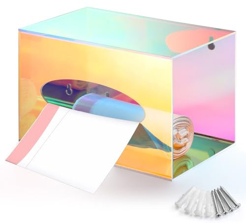 CroBlissful Distributeur de sacs poubelle standard en acrylique transparent irisé - Distributeur de sacs poubelle mural pour armoire, maison ou magasins, sous évier, 24 x 16 x 16 cm