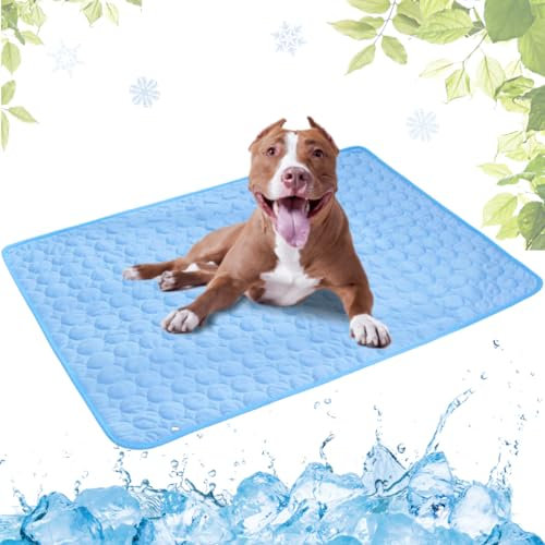 LEZUAN Cooling Mat for Dogs and Cat, Heat Relief Pet Cooling Mat for Crates, Kennels and Beds - Portable and Washable(Blue,55x70cm)