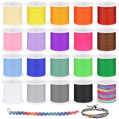 Keadic 437 Yards / 400 Meter Nylon String für Armbänder Herstellung, 20 Rollen 0,8 mm Satin Seide chinesische Knoten Kordel Perlen Faden für Freundschaft Armbänder Tasseln Halsketten Schmuckhandwerk