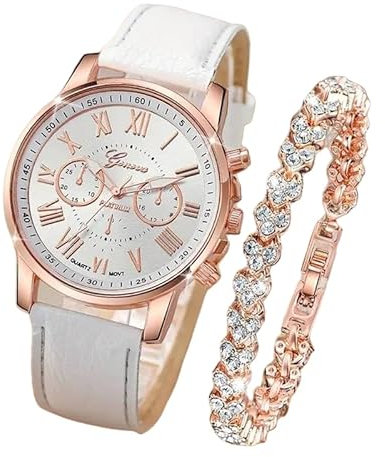 GEN:ZAI Women's Rose Gold Watch & Bracelet Gift Set – Rhinestone Quartz Wristwatch - Jewellery for Mum - Mother's Day - Birthday, Christmas, Valentine's Day Present