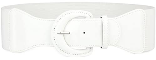 JasGood Damen Dehnbarer Gürtel für Kleid Vintage Breiter Elastischer Taillengürtel Mode Taillen Bund,Weiß,112cm