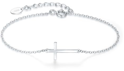 SILBERTALE 925 Sterling Silber Kreuz Armband für Frauen Zierliche Glaube Armbänder Religiöse Perlenkette Armbänder Konfirmation Geschenke