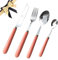 SensiSel 16 pcs Pink Ceramic Handles Silver Cutlery Set 4X Knives 4X Forks 4X Table Spoons 4X Tea Spoons Tableware Shinny Mirrror Polished Smooth Edges Flatware - Dishwasher Safe - Gift/Daily Use