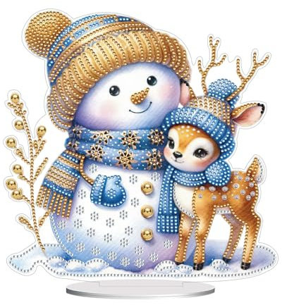 CXINLky DIY Diamond Painting Tisch Deko, 5D Diamant Painting Weihnachten Tischdeko, Diamant Malerei Stehend Kunst Set für Anfänger Hausgeschenk Deko-14-Schneemann
