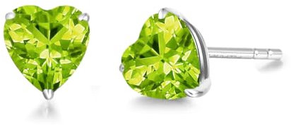 FANCIME Solide 14 Karat 585 Weiß Gold Herz Klein Ohrstecker Ohrringe mit 1,25 ct Echt Natürlich Peridot Schmuck für Damen Mädchen Mama, Größe: 5 * 5 mm