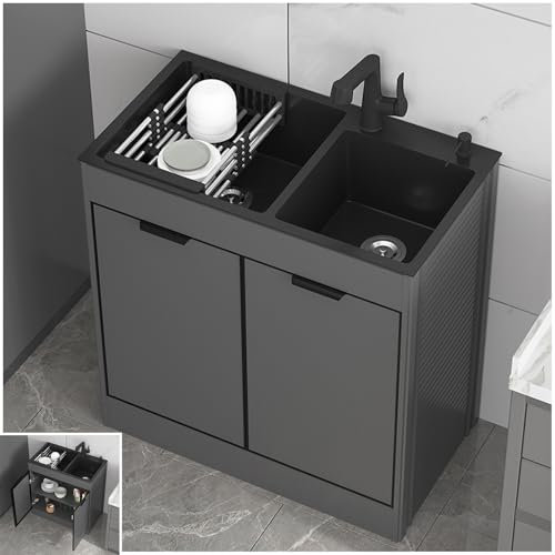 DIHRVTHC Fregadero De Cocina Individual, Mueble con Fregadero Y Grifo, Juego De Fregadero + Mueble Bajo con 2 Puertas, Fregadero De Cocina, Fregadero Gastronómico, Fregadero De Acero Inoxidable(80cm)