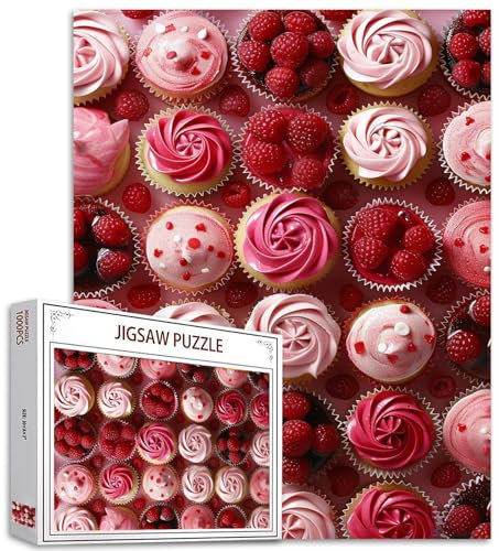 Cranberry Red Velvet Cake Jigsaw Puzzle, Sweet Cupcake 1000 Stück Puzzle mit einem bunten Design, Lebensmittel herausfordernde Puzzles für Erwachsene perfekt für Familienspaß Pink Girly Dessert Puzzle
