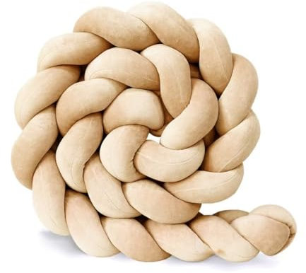 RZYW Bettschlange Baby, Bettschlange Geflochten, Baby SeitenschläFerkissen, Kantenschutz Bettumrandung Knotenkissen, Nestchenschlange Babybett, Zierkissen Stillkissen,Beige,5m