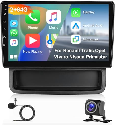 2GB 64GB Android Radio para Renault Trafic Opel Vivaro Nissan Primastar 2010-2014 con Carplay Android Auto Mirror Link,Hodozzy Pantalla Táctil de 10 Pulgadas GPS Bluetooth WiFi EQ FM/RDS Radio SWC
