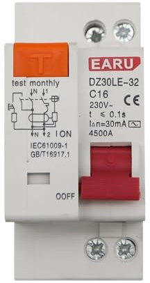 LIUCHUCHU Interruttore Magnetotermico Interruttore differenziale 230V 1P+N con Protezione da sovracorrente e cortocircuito Riarmo Automatico(50A)