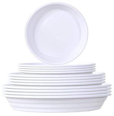 FEMONGY sottovaso rotondo 12 pezzi sottovasi rotondi 3 dimensioni sottovasi rotondi, sottovasi plastica, sottovasi per piante - Permette alle piante di trattenere lumidità/protegge i mobili (Bianco)