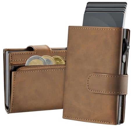 Manmaxim Slim Wallet mit Feiner Textur, Pop up Portmonee Herren mit Großes Scheinfach & Münzfach Kartenportmonai Herren mit RFID Schutz Cardholder mit Magnetverschluss, 6 Kartenfächer