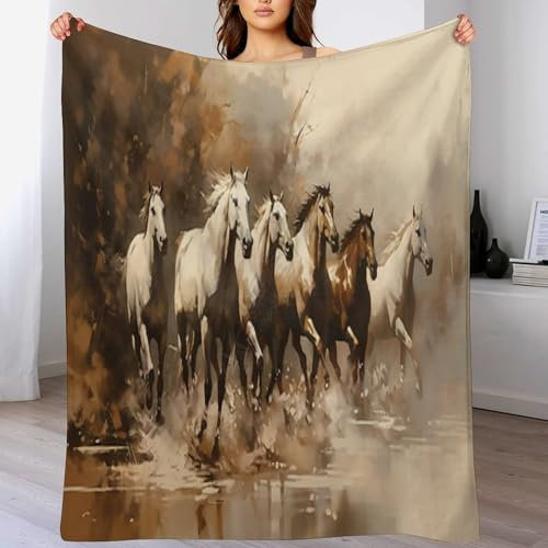 Pferd Decke Wohndecke Warm & Kuschelig Waschbar, Überwurf Ideal Für Draußen, Camping, Couch, Bett, Reisen – Superweiche Wolldecke （130×180cm）