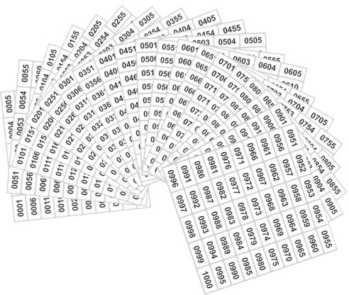 20 Blatt Zahlen Aufkleber, 1000 Stück Nummer Aufkleber, 1 bis 1000 Fortlaufende Zahlen Aufkleber, Universal Klebeetiketten Adressetiketten, für Büros Schließfächerheim Klassifikation