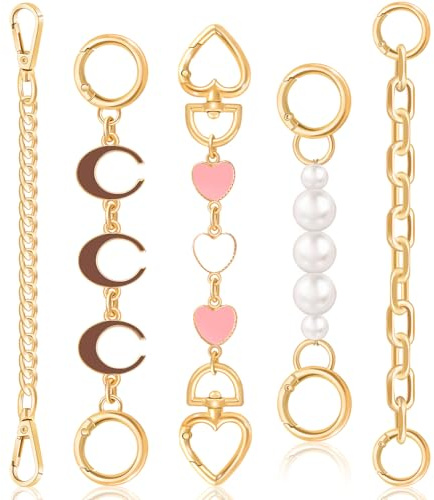 Taschen-Verlängerungskette (stilvolle Multiformen), Geldbörsenverlängerung, Kette, Taschengurt-Verlängerung für Handtaschen, Crossbag-Umhängetaschen, Metall, Goldkette, Ersatzkette, Zubehör, 5 Stück